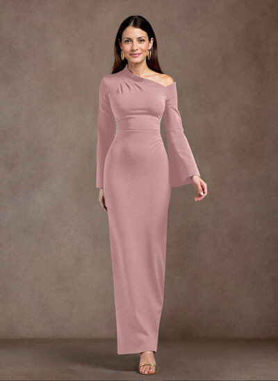 Elegant Asymmetrical Long Sleeves Floor-Length Elastic Satin Mother Of The Bride Dresses