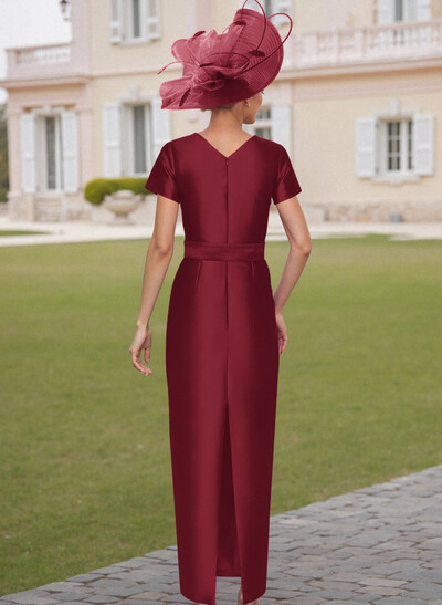 Elegant Scoop Neck Short Sleeves Floor-Length Satin Mother Of The Bride Dresses With Bow(s)
