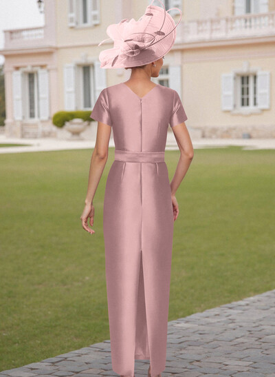 Elegant Scoop Neck Short Sleeves Floor-Length Satin Mother Of The Bride Dresses With Bow(s)