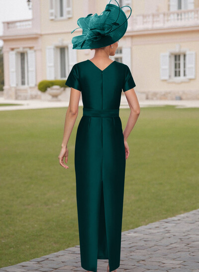 Elegant Scoop Neck Short Sleeves Floor-Length Satin Mother Of The Bride Dresses With Bow(s)