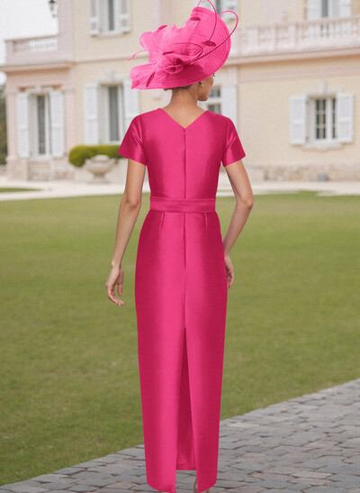 Elegant Scoop Neck Short Sleeves Floor-Length Satin Mother Of The Bride Dresses With Bow(s)