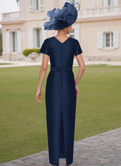 Elegant Scoop Neck Short Sleeves Floor-Length Satin Mother Of The Bride Dresses With Bow(s)