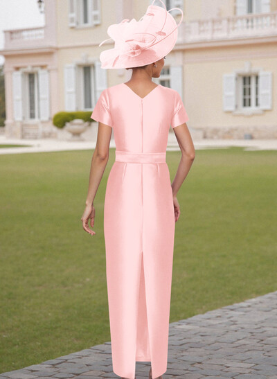 Elegant Scoop Neck Short Sleeves Floor-Length Satin Mother Of The Bride Dresses With Bow(s)