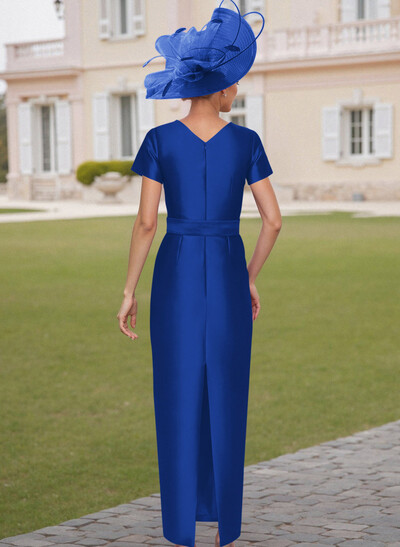Elegant Scoop Neck Short Sleeves Floor-Length Satin Mother Of The Bride Dresses With Bow(s)