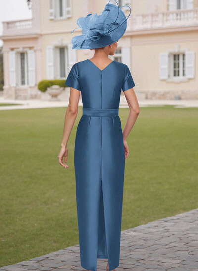 Elegant Scoop Neck Short Sleeves Floor-Length Satin Mother Of The Bride Dresses With Bow(s)