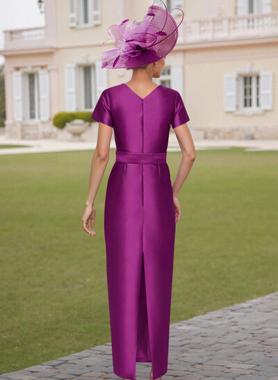 Elegant Scoop Neck Short Sleeves Floor-Length Satin Mother Of The Bride Dresses With Bow(s)