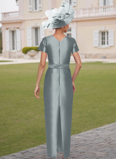 Elegant Scoop Neck Short Sleeves Floor-Length Satin Mother Of The Bride Dresses With Bow(s)