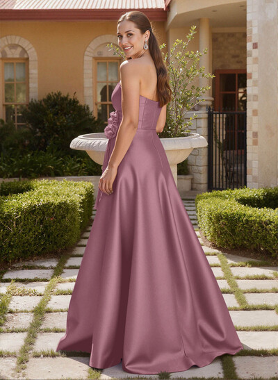 Flower(s) Sweetheart A-Line Split Front Sweep Train Matte Satin Mother Of The Bride Dresses