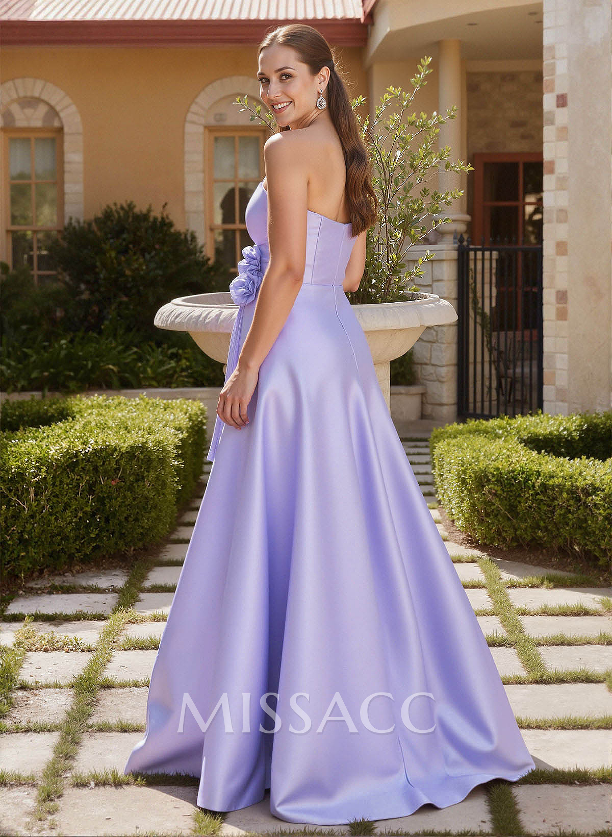 Flower(s) Sweetheart A-Line Split Front Sweep Train Matte Satin Mother Of The Bride Dresses