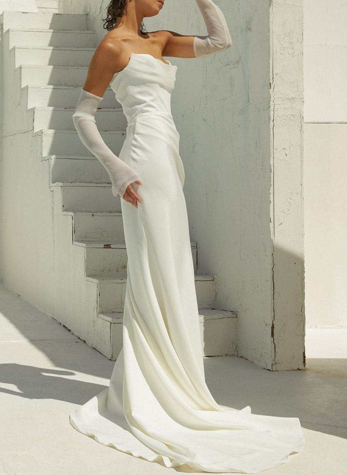 Mermaid Sweetheart Detachable Sleeves Sweep Train Tulle/Crepe Satin Wedding Dresses