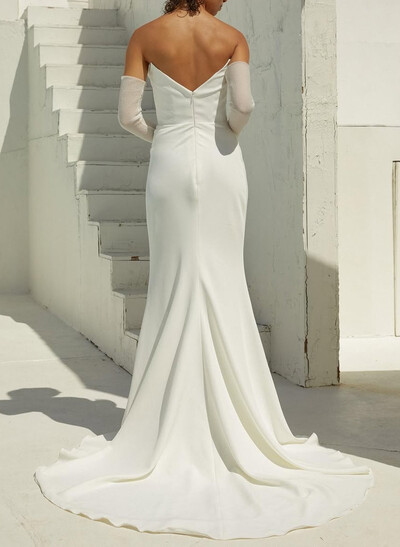 Mermaid Sweetheart Detachable Sleeves Sweep Train Tulle/Crepe Satin Wedding Dresses