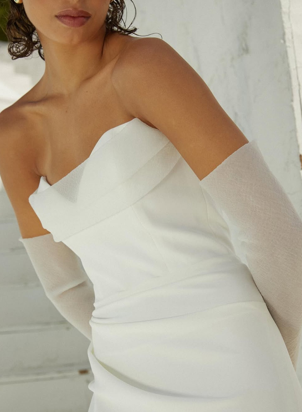 Mermaid Sweetheart Detachable Sleeves Sweep Train Tulle/Crepe Satin Wedding Dresses