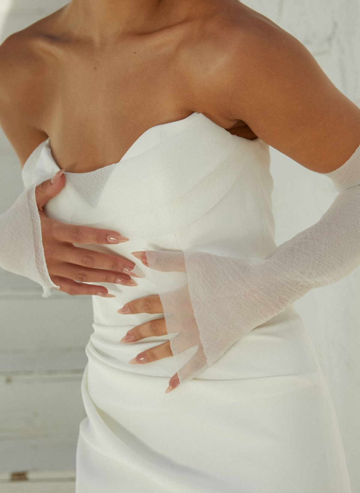Mermaid Sweetheart Detachable Sleeves Sweep Train Tulle/Crepe Satin Wedding Dresses