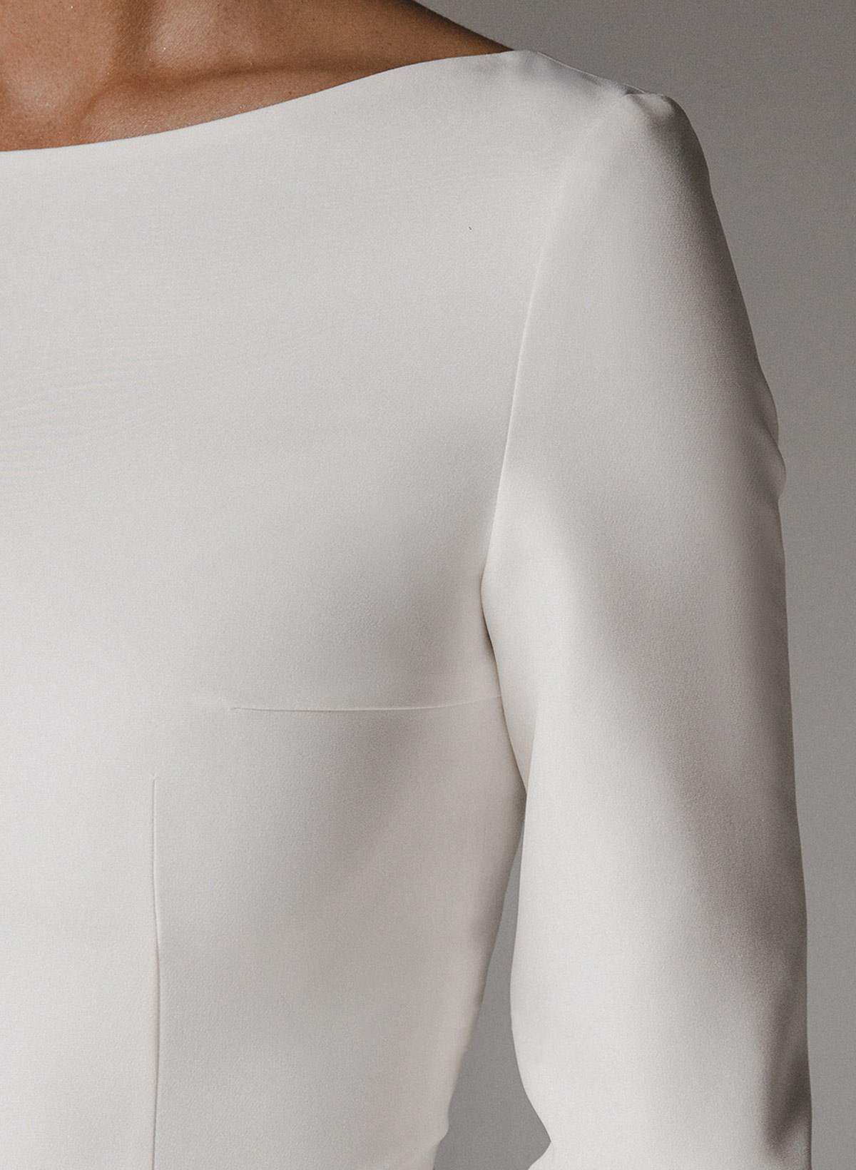 Elegant Scoop Neck Long Sleeves A-Line Tea-Length Matte Satin Wedding Dresses