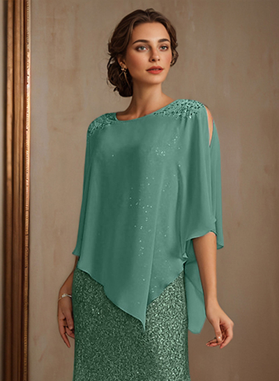 Pullover Special Occasion Scoop Neck Chiffon Cape With Sequins Embellishment