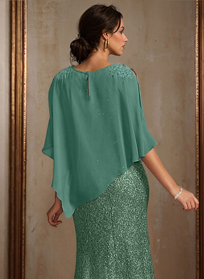 Pullover Special Occasion Scoop Neck Chiffon Cape With Sequins Embellishment
