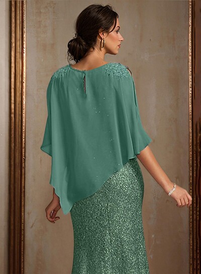 Pullover Special Occasion Scoop Neck Chiffon Cape With Sequins Embellishment