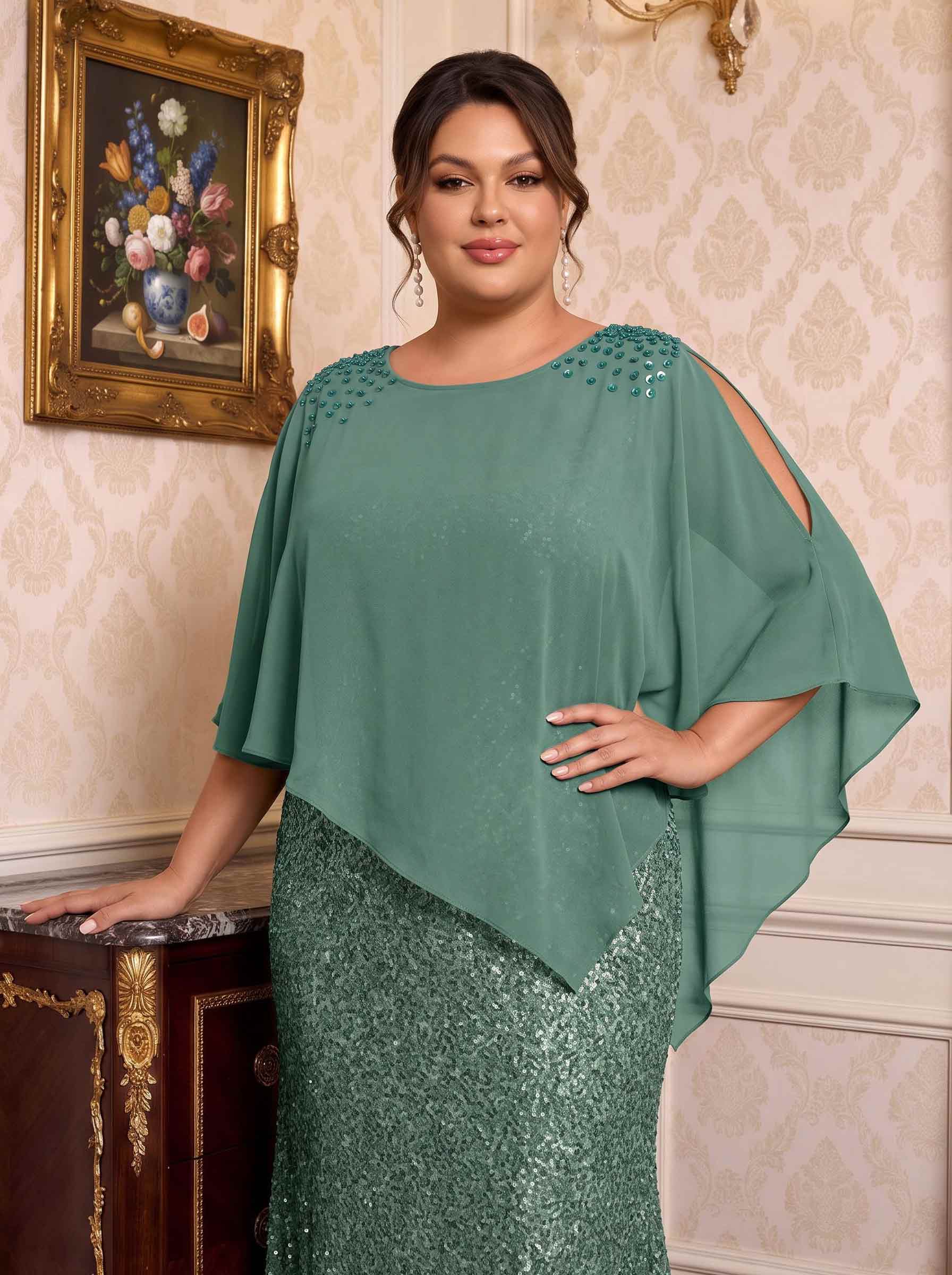 Pullover Special Occasion Scoop Neck Chiffon Cape With Sequins Embellishment Pullover Special Occasion Scoop Neck Chiffon Cape With Sequins Embellishment