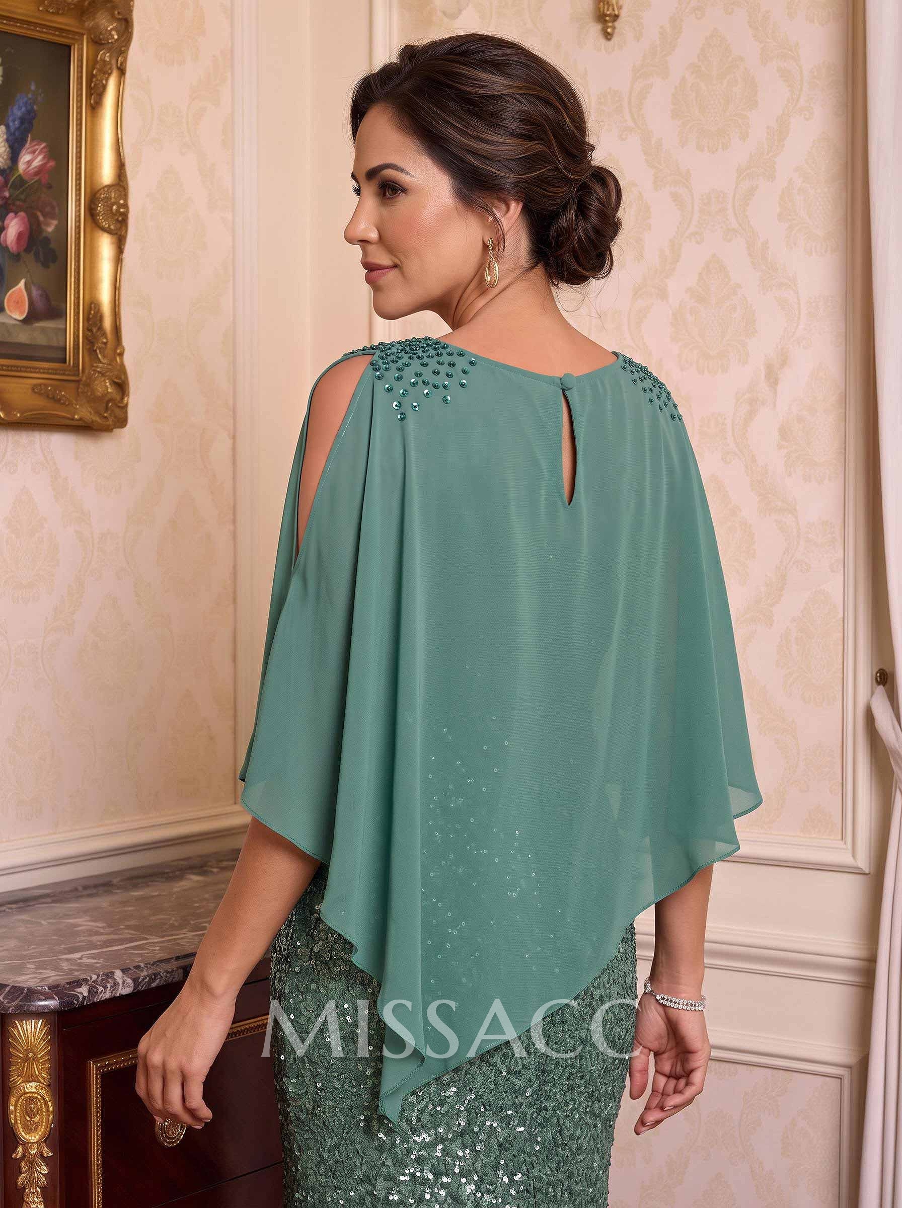 Pullover Special Occasion Scoop Neck Chiffon Cape With Sequins Embellishment