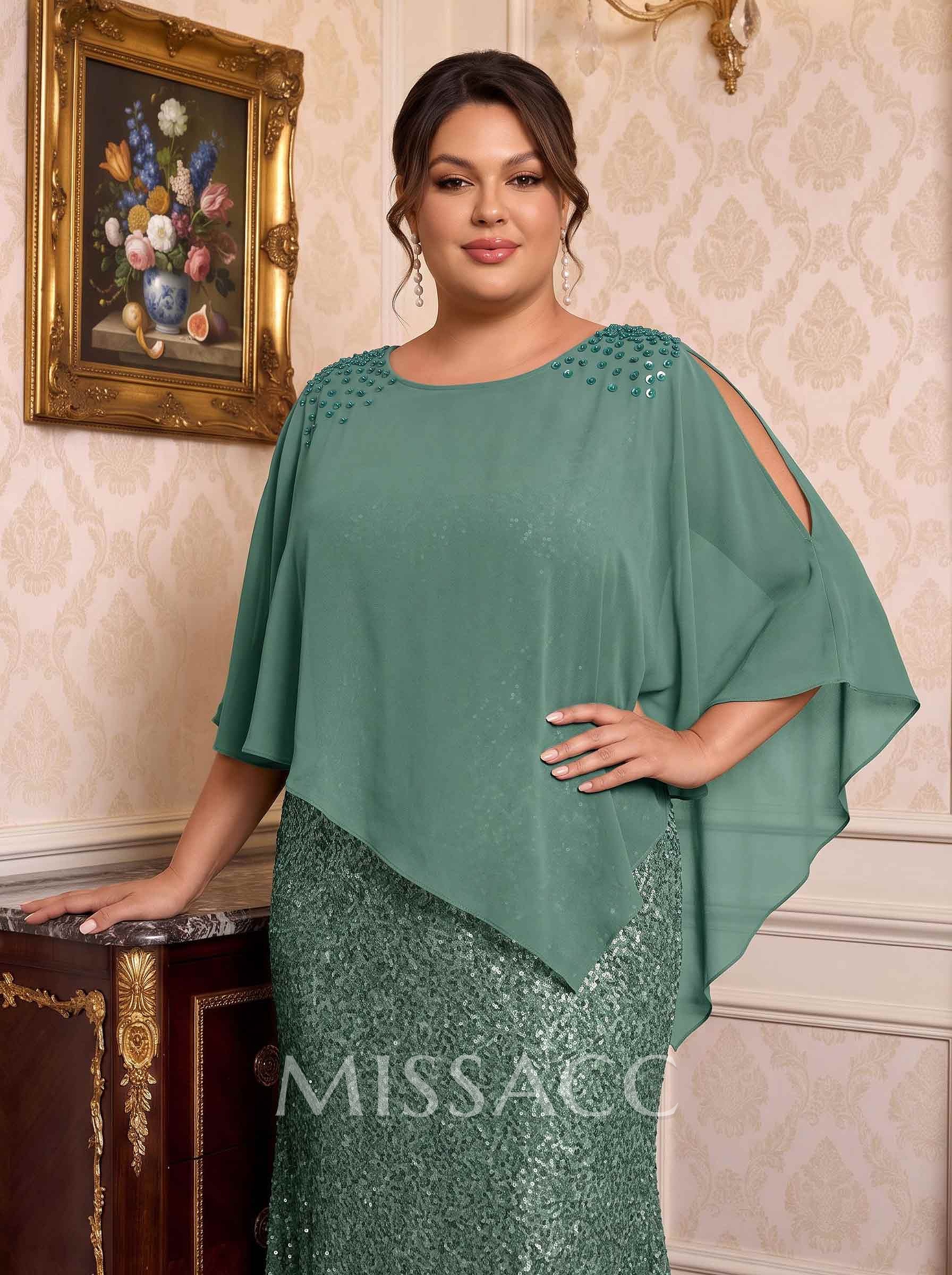 Pullover Special Occasion Scoop Neck Chiffon Cape With Sequins Embellishment