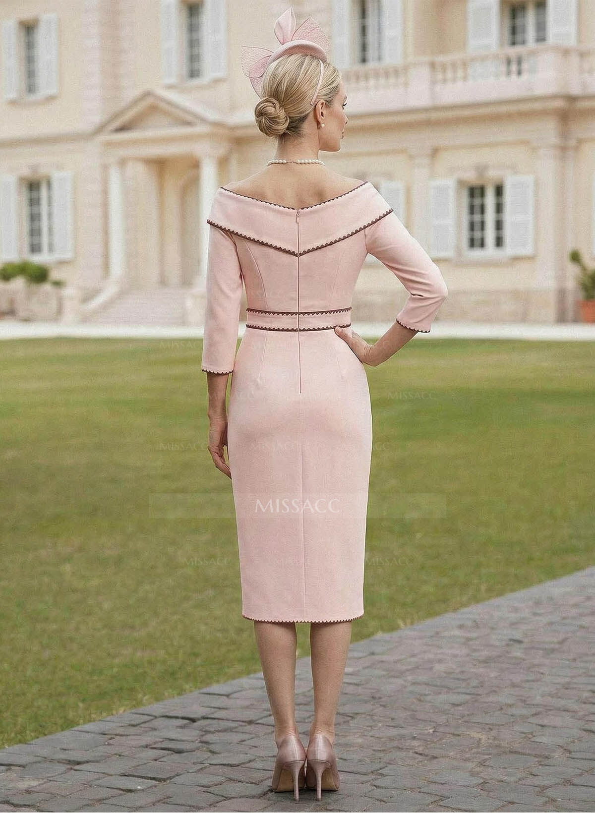 Elegant Off-The-Shoulder 3/4 Sleeves Knee-Length Elastic Satin Cocktail Dresses With Bow(s)