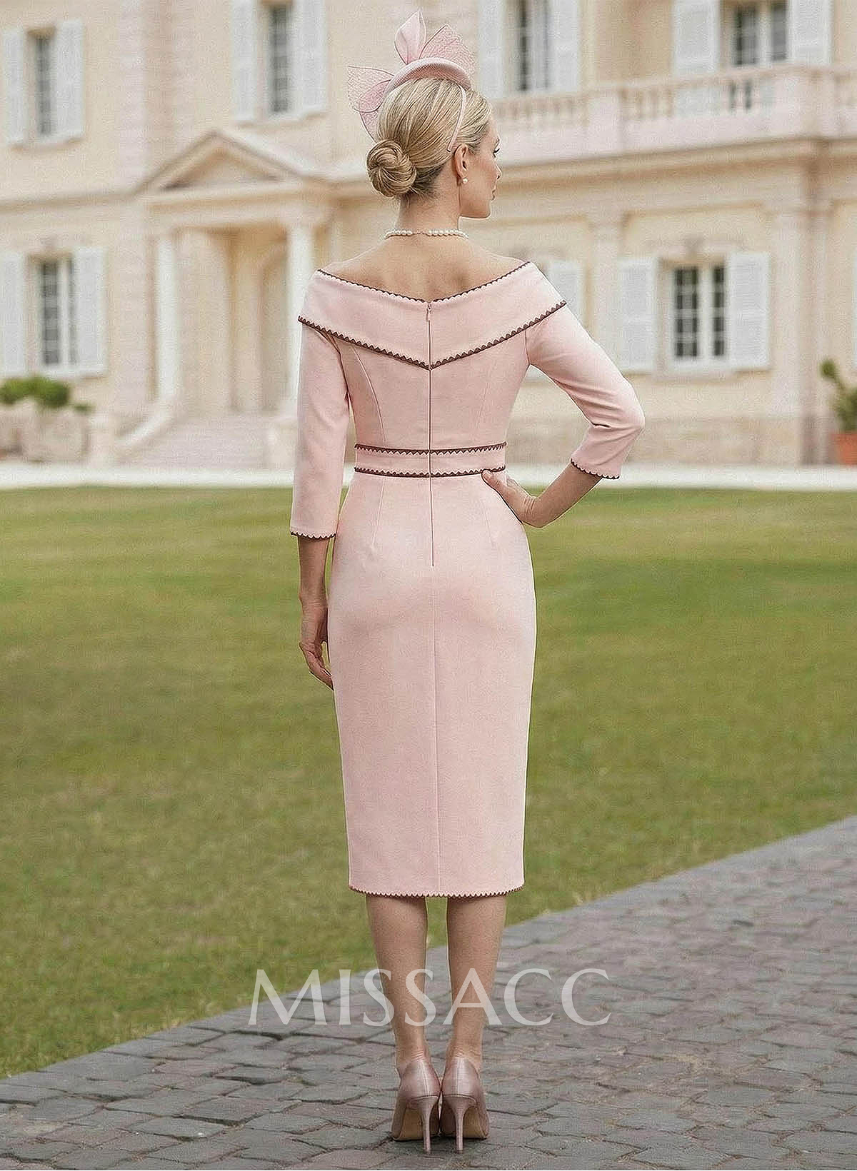 Elegant Off-The-Shoulder 3/4 Sleeves Knee-Length Elastic Satin Cocktail Dresses With Bow(s)
