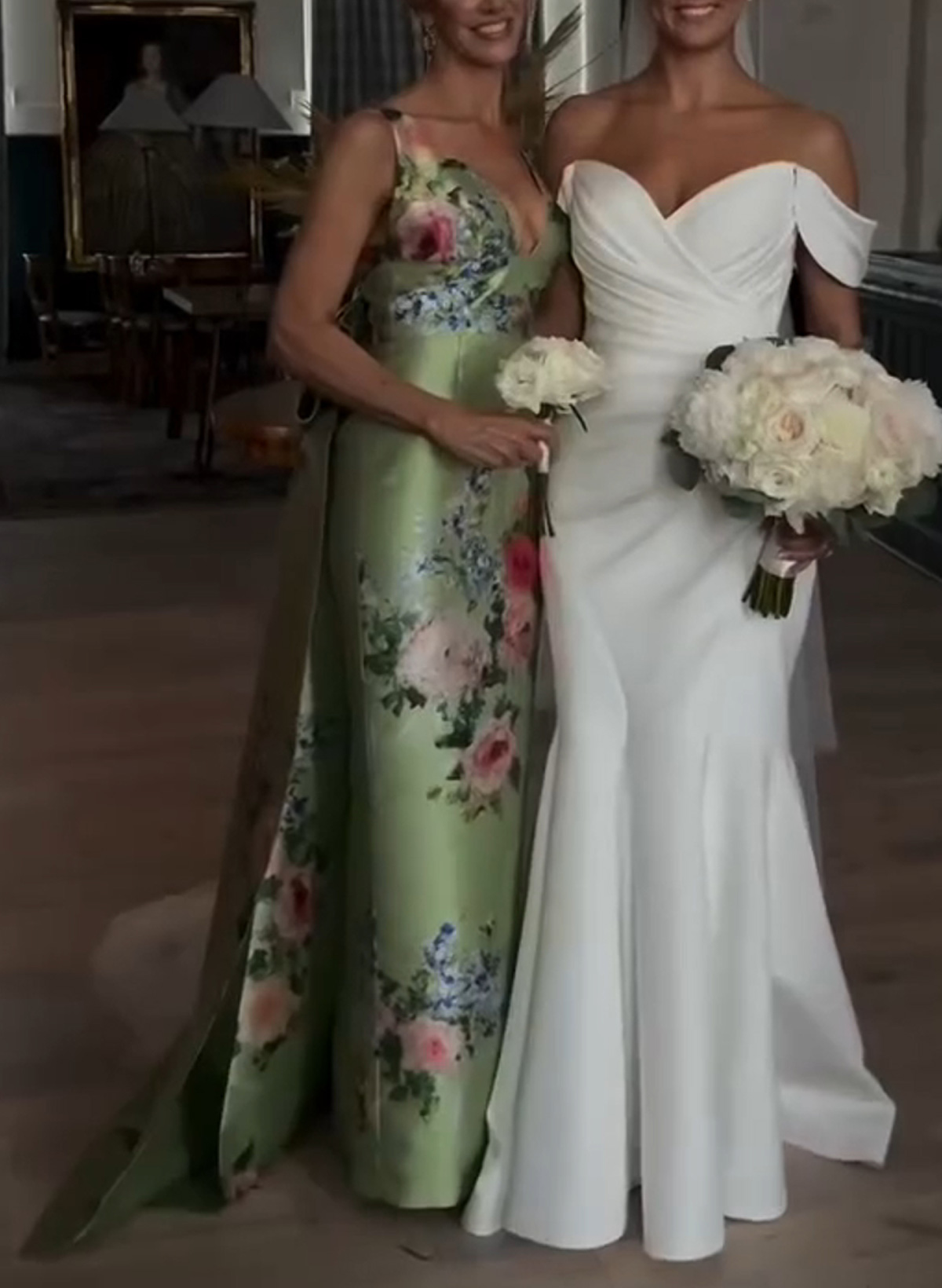 Elegant Plunge Neck Back Slit Bow(s) Sweep Train Flower(s) Satin Evening Dresses