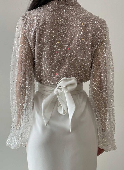 Elegant V-Neck Long Sleeves Floor-Length Sequined Evening Dresses