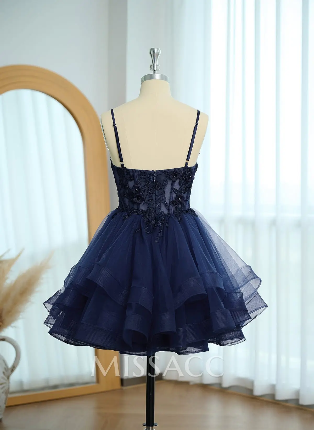 Lace Sweetheart Flower(s) Illusion Corset Ruffle Tulle A-Line Short/Mini Homecoming Dresses - Missacc Lace Sweetheart Flower(s) Illusion Corset Ruffle Tulle A-Line Short/Mini Homecoming Dresses - Missacc