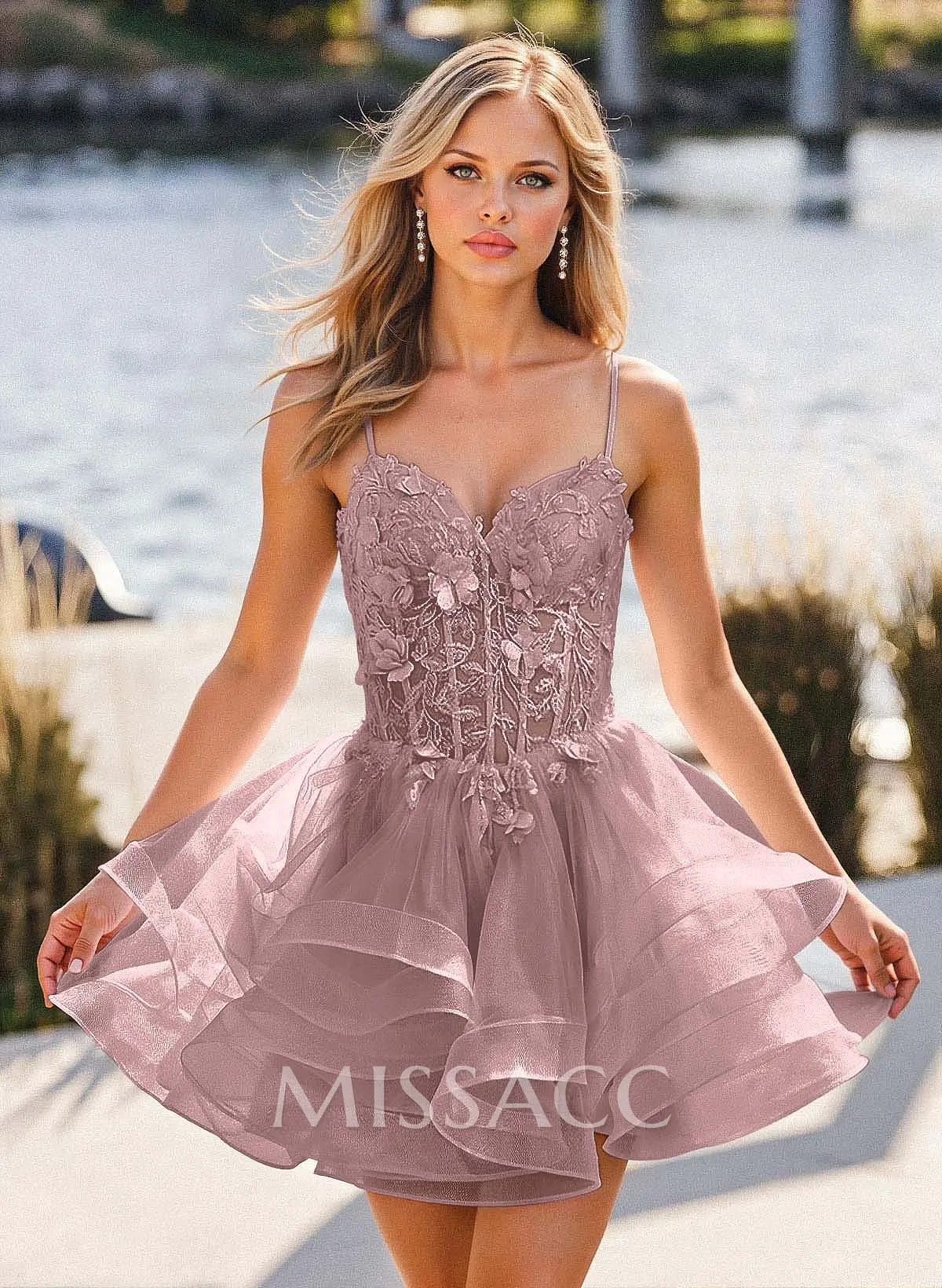 Lace Sweetheart Flower(s) Illusion Corset Ruffle Tulle A-Line