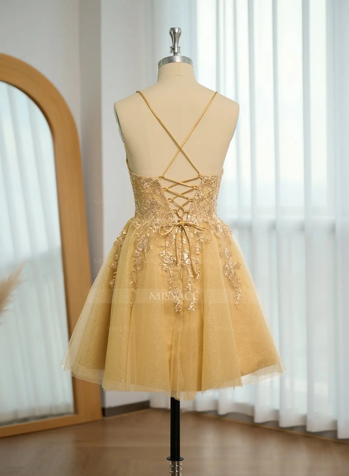 slim fit dress slacks Short Flower Girl Dress with Gold Lace 7013B Short Flower Girl Dress with  Gold Lace 7013B main image 1