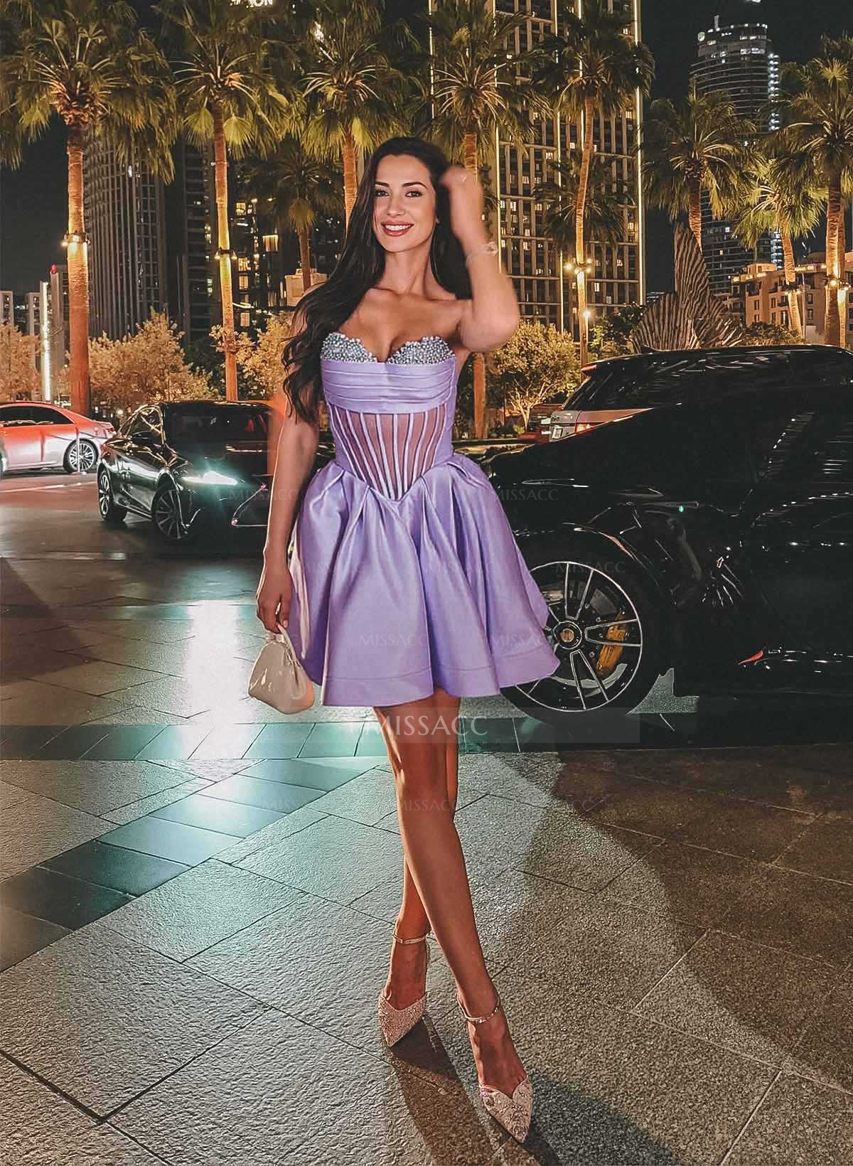 Illusion Corset Sweetheart A-Line Short/Mini Satin Homecoming Dresses With Beading/Sequins
