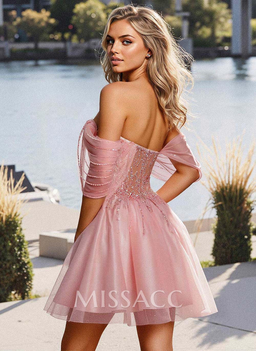 Off-The-Shoulder Beading Sequins Illusion Corset A-Line Short/Mini Satin/Tulle Homecoming Dresses Off-The-Shoulder Beading Sequins Illusion Corset A-Line Short/Mini Satin/Tulle Homecoming Dresses