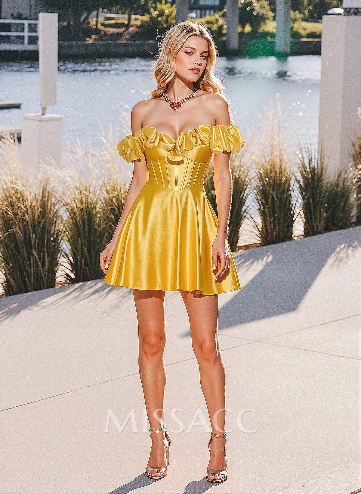 Elegant Ruffle Off-The-Shoulder A-Line Short/Mini Stretch Satin Knit Homecoming Dresses