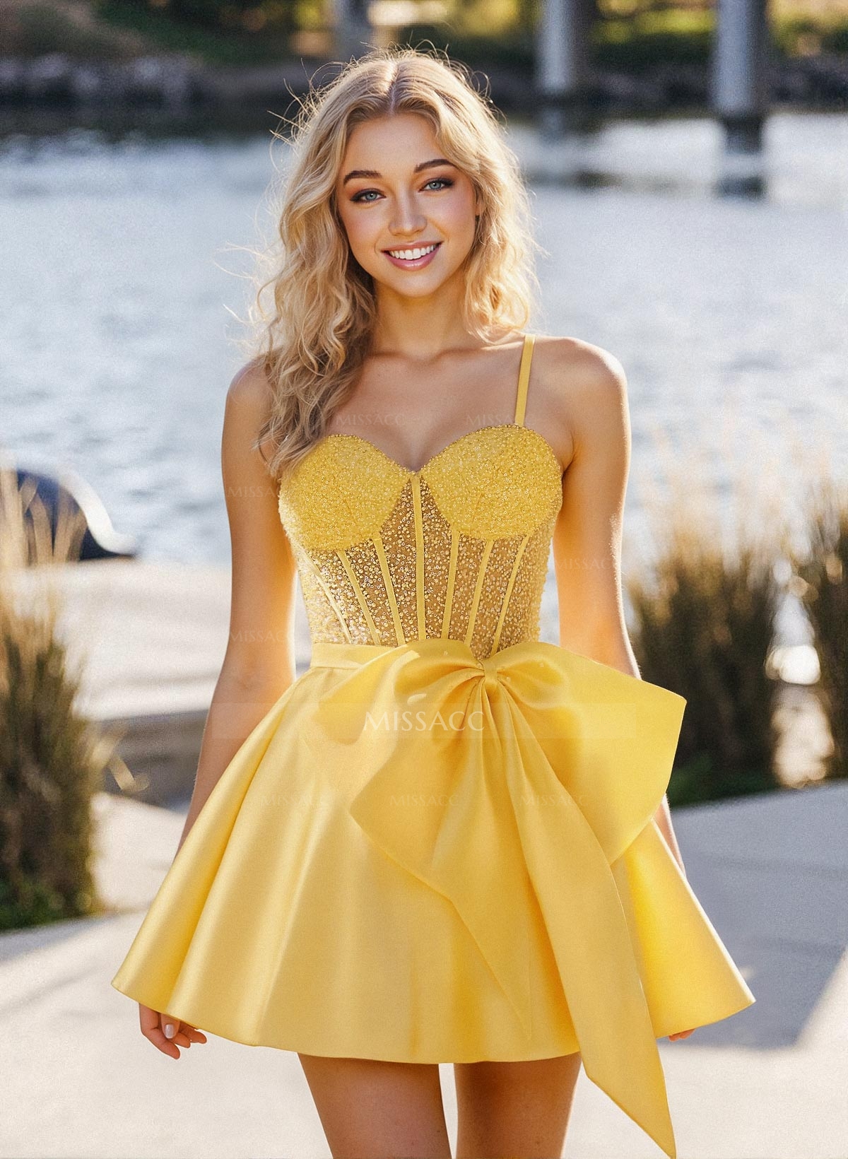 A-Line Sweetheart Sleeveless Satin Homecoming Dresses With Bow(s)/Beading