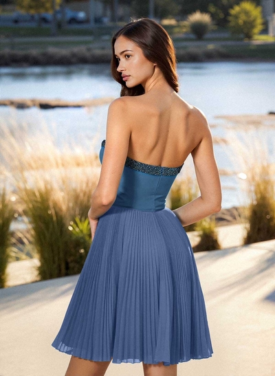 A-Line Off-The-Shoulder Short/Mini Satin/Chiffon Homecoming Dresses With Bow(s)/Beading