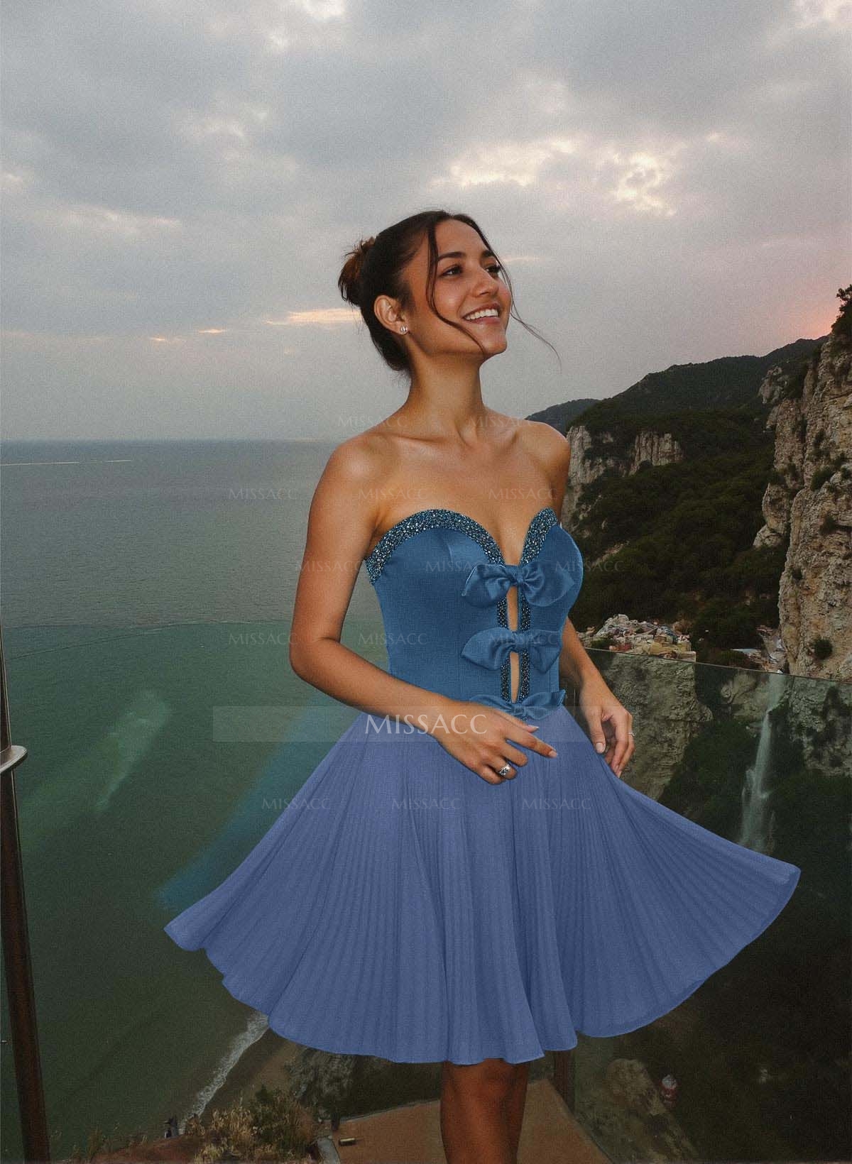 A-Line Off-The-Shoulder Short/Mini Satin/Chiffon Homecoming Dresses With Bow(s)/Beading