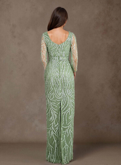 Luxury Square Neckline Long Sleeves Back Slit Floor-Length Mother Of The Bride Dresses