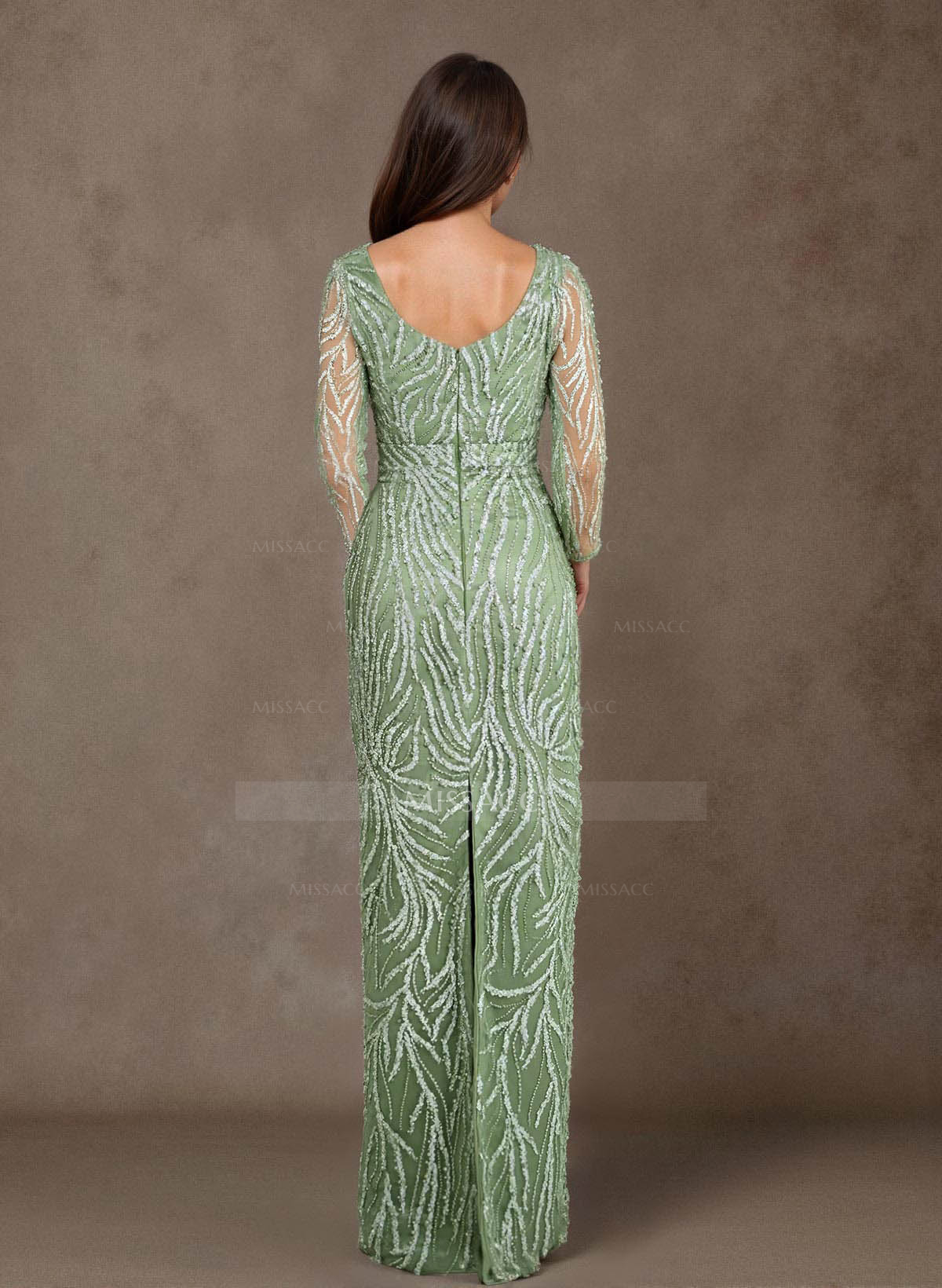 Luxury Square Neckline Long Sleeves Back Slit Floor-Length Mother Of The Bride Dresses