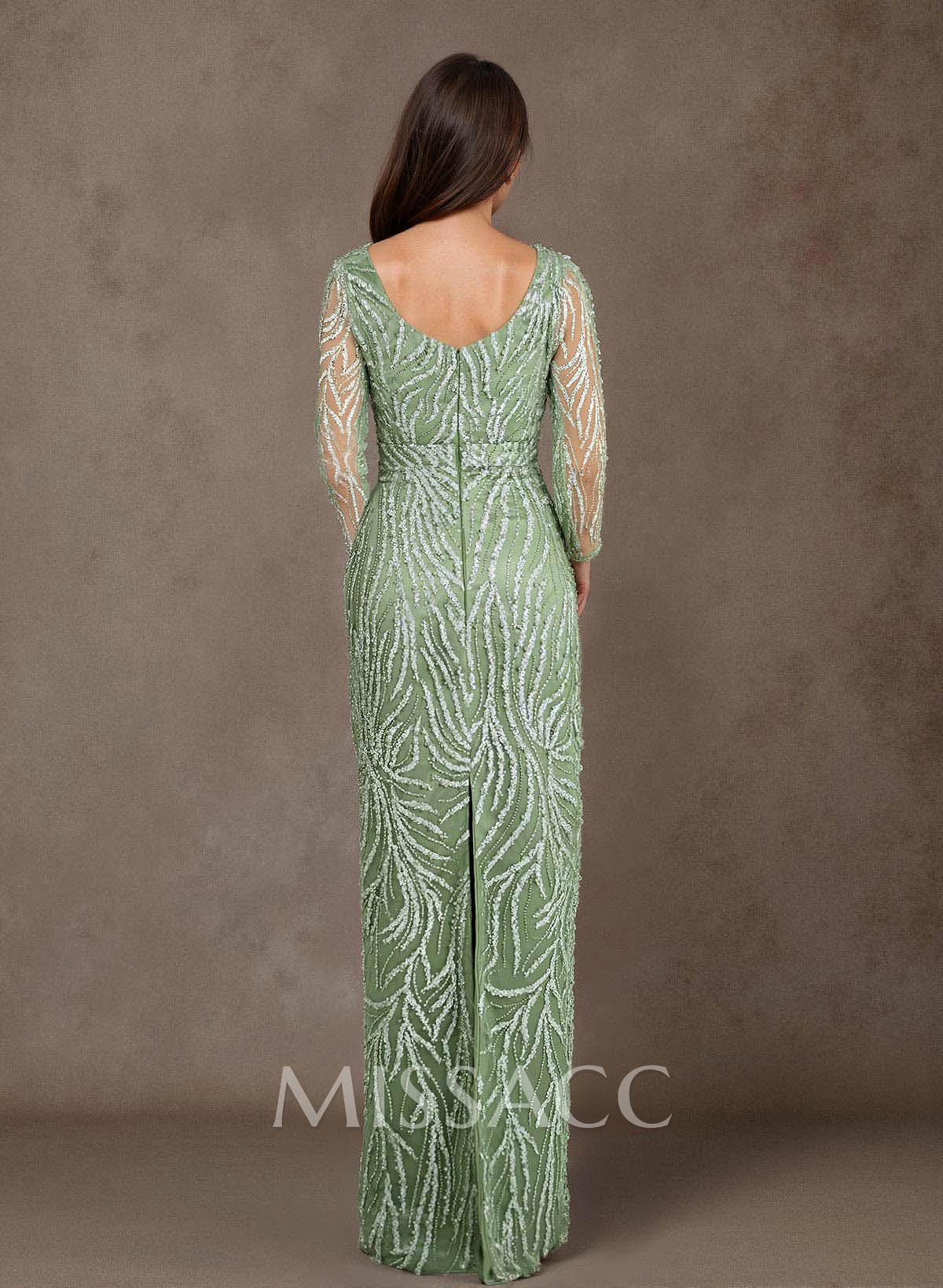 Luxury Square Neckline Long Sleeves Back Slit Floor-Length Mother Of The Bride Dresses