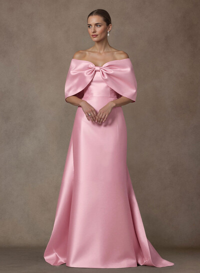 Elegant Trumpet/Mermaid Off-The-Shoulder Floor-Length Satin Mother Of The Bride Dresses With Bow(s)