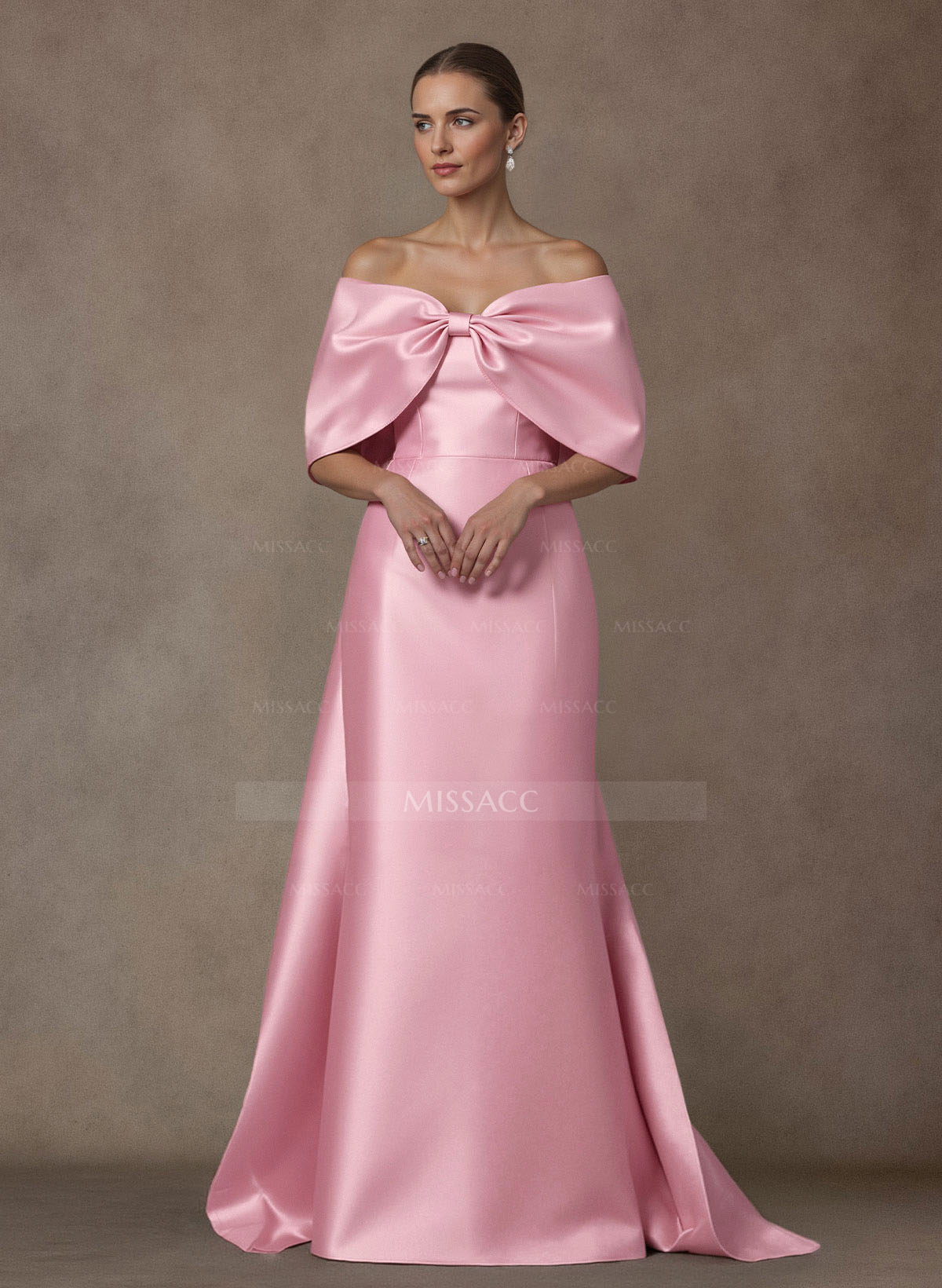 Elegant Trumpet/Mermaid Off-The-Shoulder Floor-Length Satin Mother Of The Bride Dresses With Bow(s)