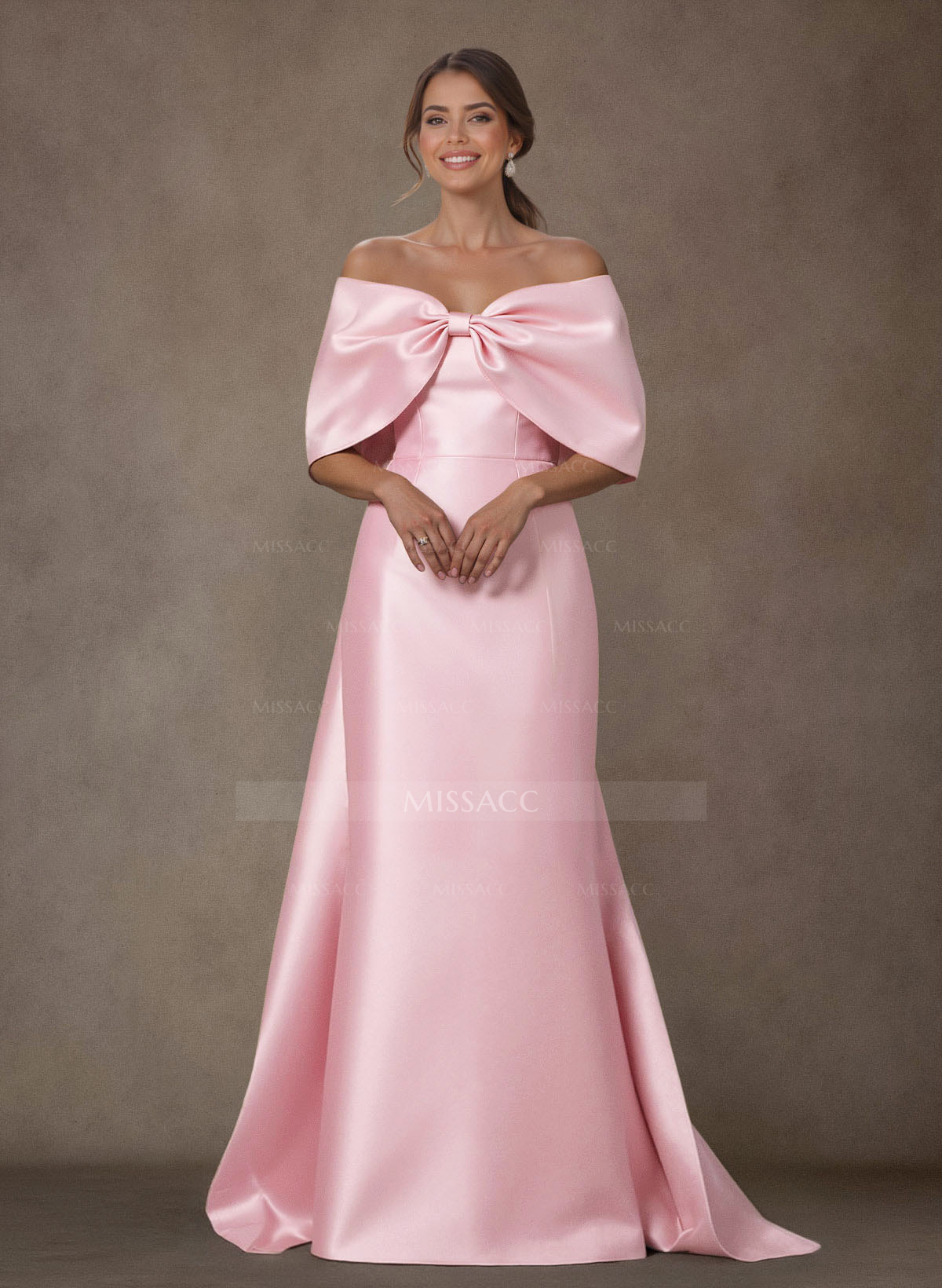 Elegant Trumpet/Mermaid Off-The-Shoulder Floor-Length Satin Mother Of The Bride Dresses With Bow(s)
