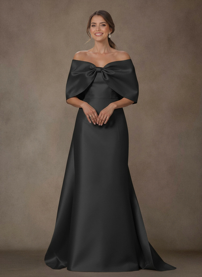 Elegant Trumpet/Mermaid Off-The-Shoulder Floor-Length Satin Mother Of The Bride Dresses With Bow(s)