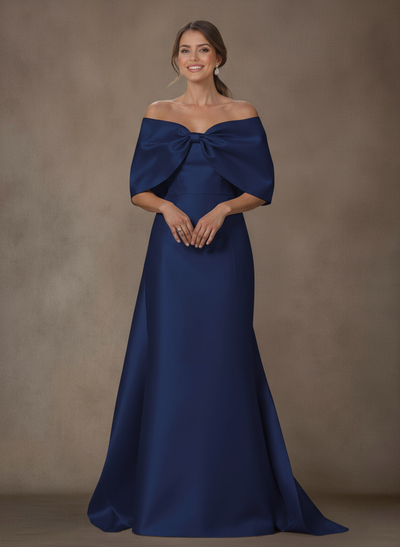 Elegant Trumpet/Mermaid Off-The-Shoulder Floor-Length Satin Mother Of The Bride Dresses With Bow(s)