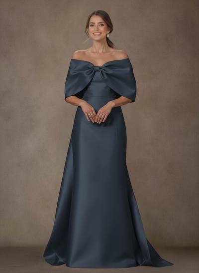 Elegant Trumpet/Mermaid Off-The-Shoulder Floor-Length Satin Mother Of The Bride Dresses With Bow(s)