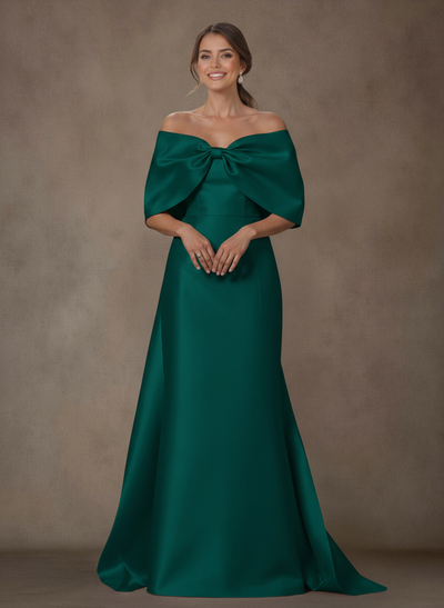 Elegant Trumpet/Mermaid Off-The-Shoulder Floor-Length Satin Mother Of The Bride Dresses With Bow(s)