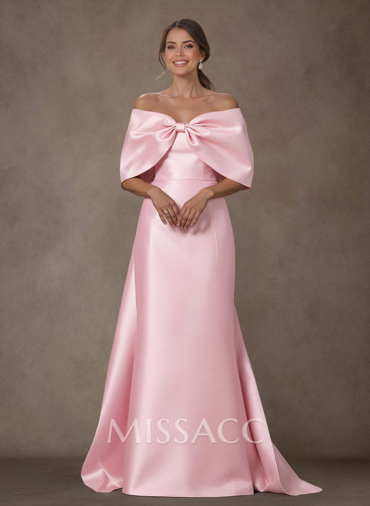 Elegant Trumpet/Mermaid Off-The-Shoulder Floor-Length Satin Mother Of The Bride Dresses With Bow(s)