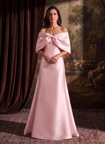 Elegant Trumpet/Mermaid Off-The-Shoulder Floor-Length Satin Mother Of The Bride Dresses With Bow(s)
