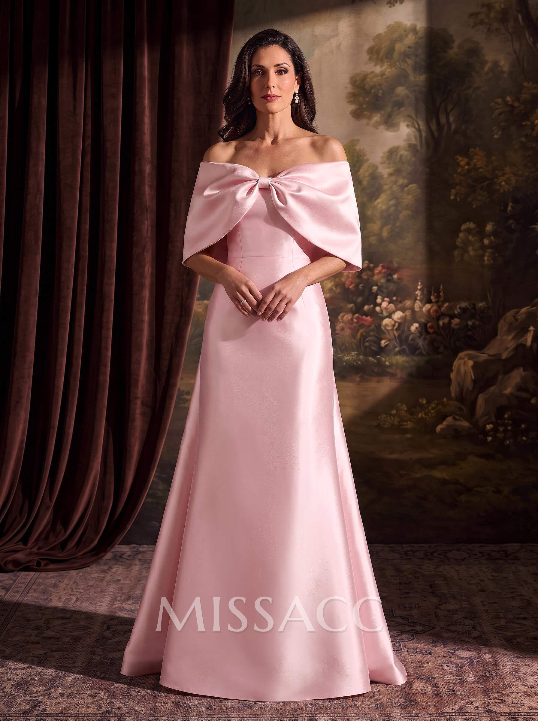 Elegant Trumpet/Mermaid Off-The-Shoulder Floor-Length Satin Mother Of The Bride Dresses With Bow(s)